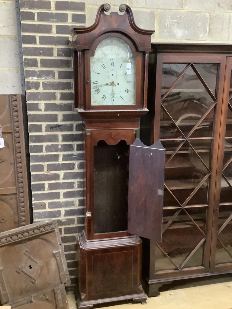 Jno Martin of Worksop. An early 19th century inlaid mahogany eight day longcase clock, with painted dial, height 222cm
